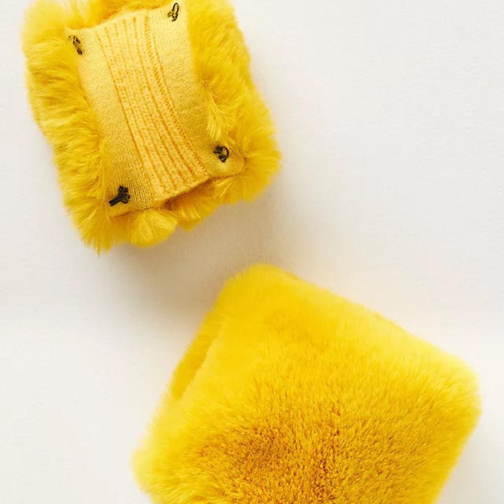 Anthropologie Yellow Faux Fur Cuffs